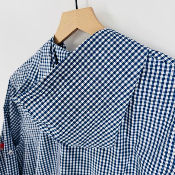 Coolibar Blue Gingham UPF 50+ Button Shirt Hooded Sun Protection XXL - Picture 7 of 8